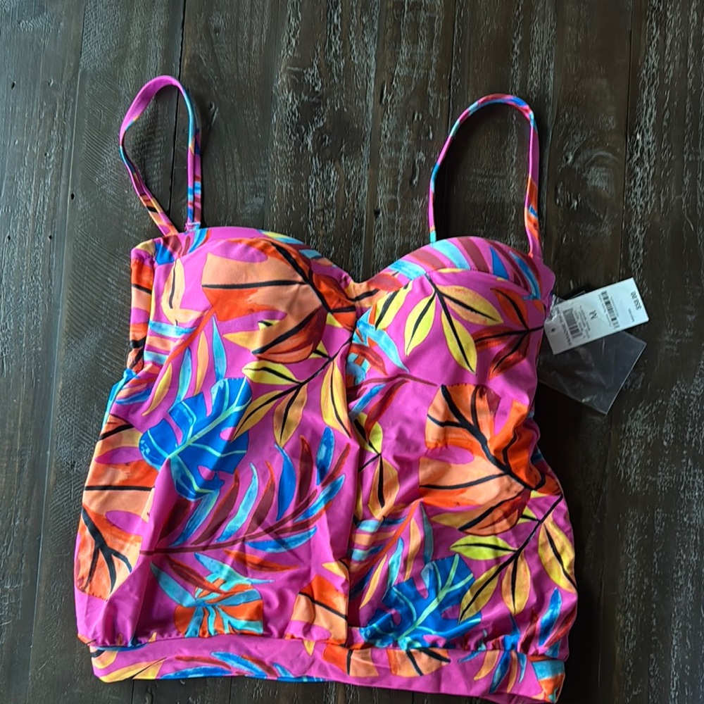 Bar III Pink and Orange Tropical Bikini Top